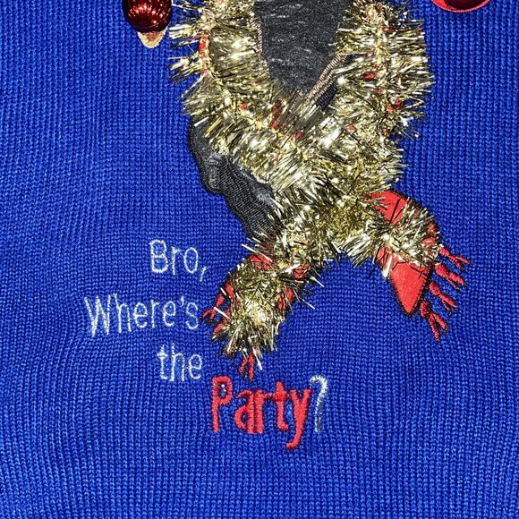 Jolly Sweaters Size M Blue Bro Where's the Party Holiday Ugly Christmas Sweater - Picture 6 of 16